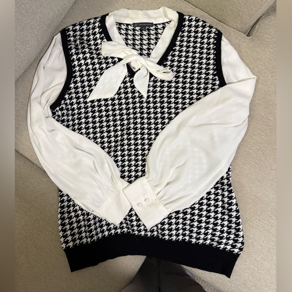 Adrianna Papell Monochrome Houndstooth Blouse